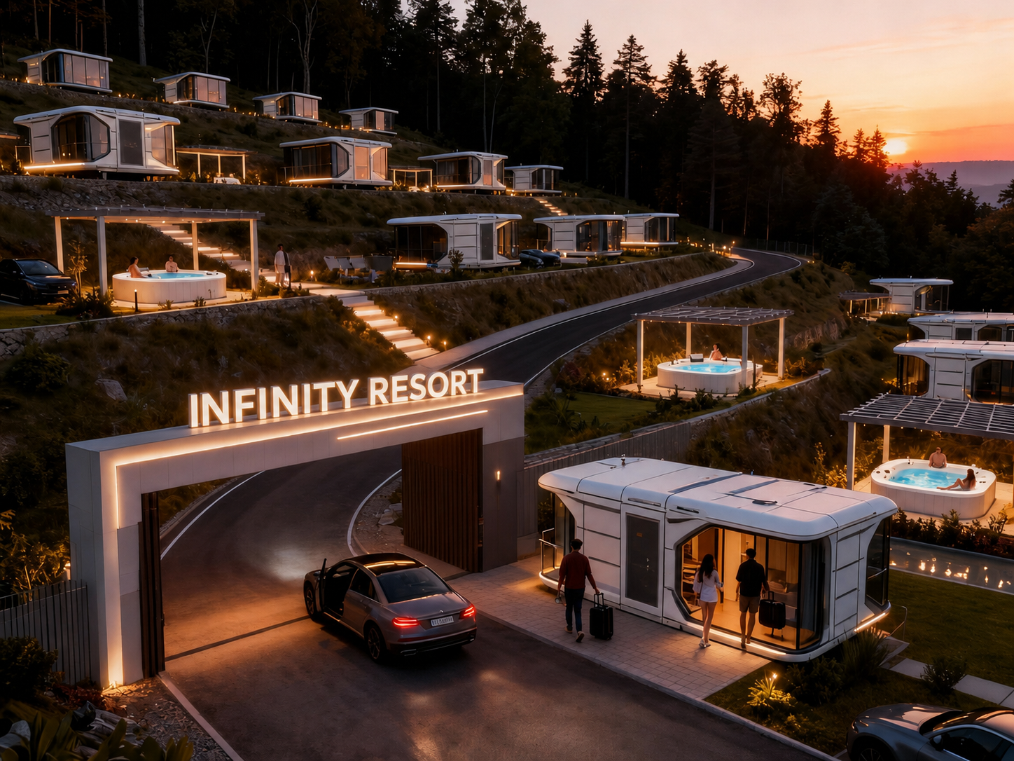 INFINITY RESORT входна зона с модулни къщи
